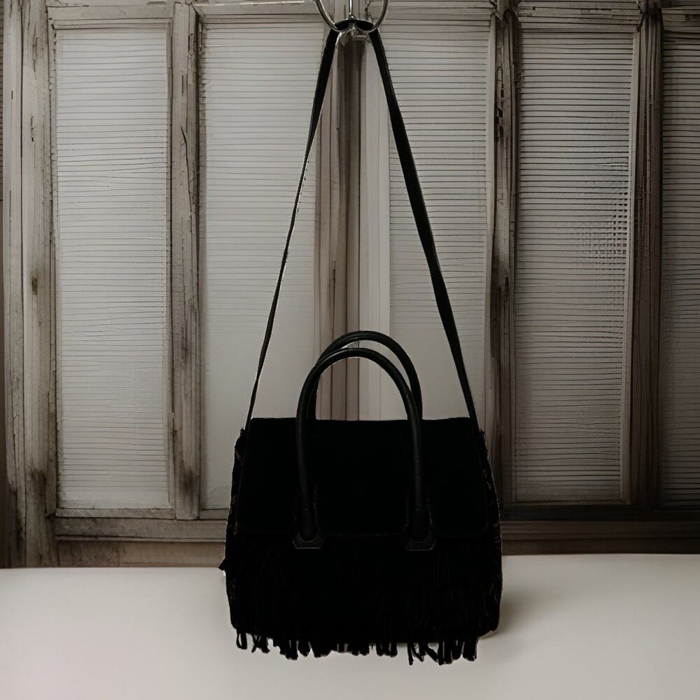 Sam Edelman Sylvia Tapestry Suede Fringe Convertible Satchel Boho Whimsigoth Bag